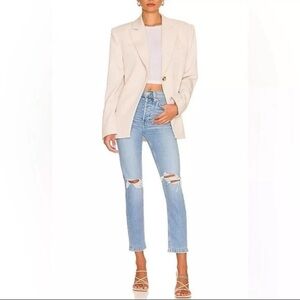 Re/Done Women's High-Rise Skinny Ankle Crop Jeans Distressed Sanded Blue Size 25